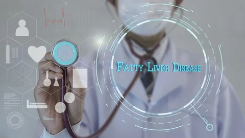 Fatty Liver Disease.Doctor using stethoscope on medicine background. Stock Footage 101456844