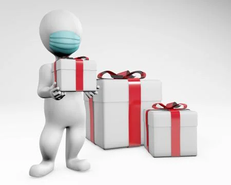 Fatty men with mask making present 3d rendering Stock Illustration