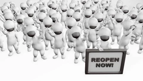 Fatty men with mask protesting, 3d rendering Stock Illustration