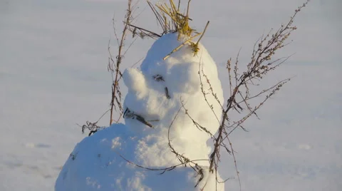A fatty snowman with lots of twigs on him Stock Footage 61186397