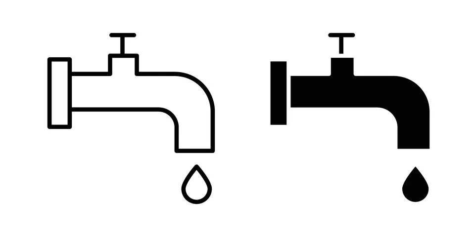 Faucet drip icon drawing lines. Silhouette style vector bundle Stock Illustration