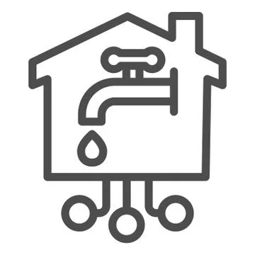 Faucet with drop in building line icon, smart home concept, smart water tap with Ilustração Stock