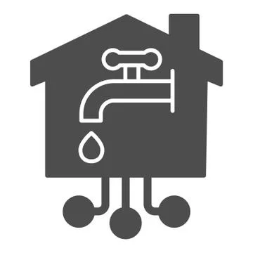 Faucet with drop in building solid icon, smart home concept, smart water tap Stock Illustration