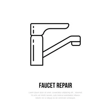 Faucet flat logo, line icon. Hygiene, bathroom water tap vector illustration Illustrazione stock
