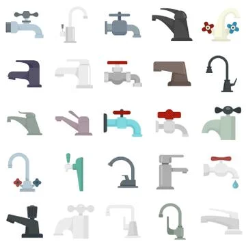 Faucet icons set, flat style Stock Illustration