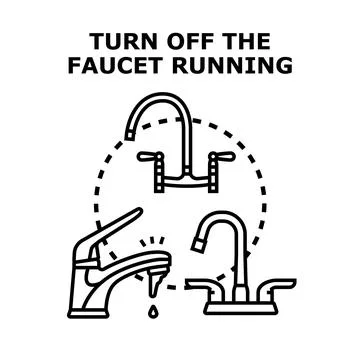 Faucet running water saving outline illustration Stock Illustration