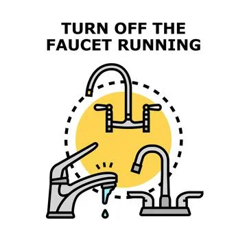 Faucet running water saving outline illustration Stock Illustration