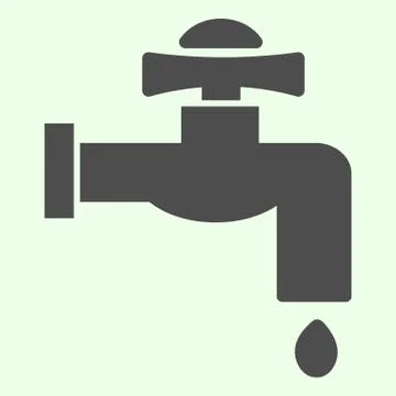 Faucet solid icon. Water tap leaking with drop glyph style pictogram on white Illustration