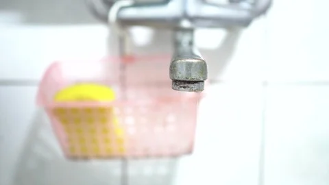 Faucet with water, close up. Stock Footage 98591176