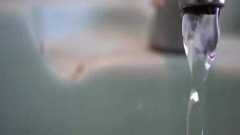 Faucet with water, close up. Video stock 100056199