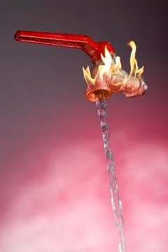 Faucet from which flows a very hot water flow Stock Photos