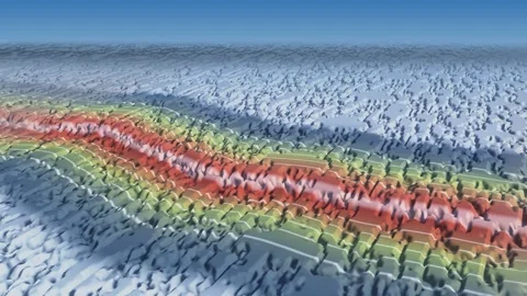 Fault displacement strain field tectonic deformation earthquake monitoring d Stock Footage 342332920