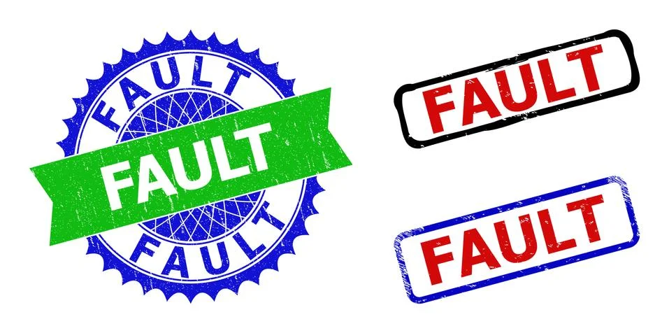 FAULT Rosette and Rectangle Bicolor Stamp Seals with Scratched Textures Ilustración de archivo