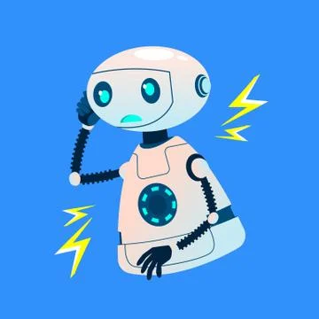 Faulty Broken Robot Emits Electrical Discharges Vector. Isolated Illustration Stock Illustration
