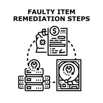 Faulty item remediation steps process illustration Иллюстрация