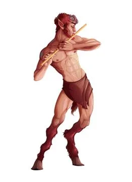 Faun playing the flute Stock Illustration