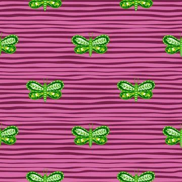 Fauna abstract seamless pattern with green bright folk butterfly shapes. Pink Stock Illustration