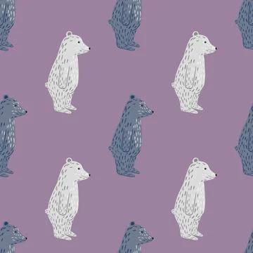 Fauna arctic animal seamless pattern with doodle hand drawn polar bears ornam Illustrazione stock
