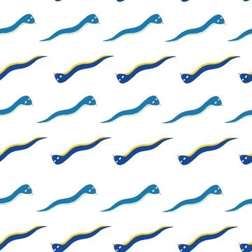 Fauna decorative seamless pattern with blue funny worms shapes. Isolated artw Illustrazione stock