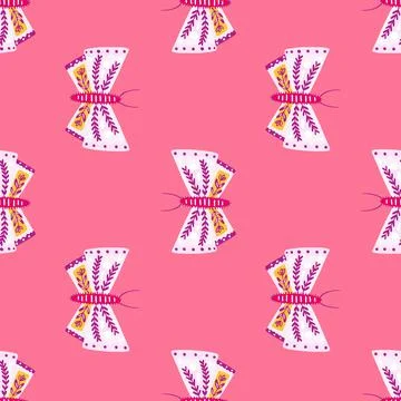 Fauna insect seamless pattern with folk butterfly silhouettes print. Pink bri Stock Illustration