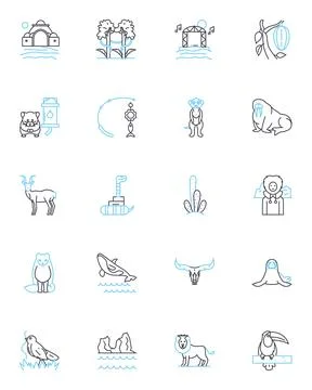 Fauna linear icons set. Lion, Giraffe, Leopard, Rhino, Elephant, Gorilla, Tiger Stock Illustration