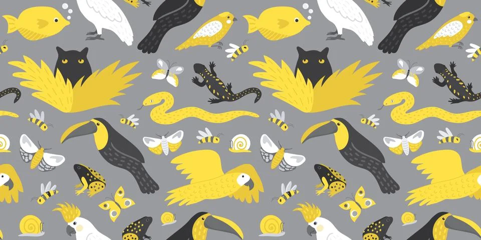 Fauna pattern gray yellow Stock Illustration