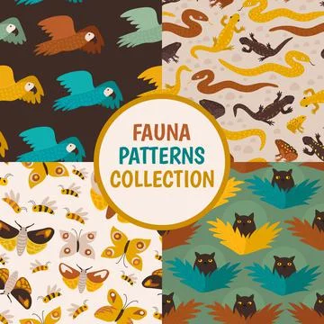 Fauna patterns set with animals Stock Illustration