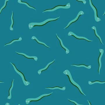 Fauna seamless pattern with random snakes shapes ornament. Blue background. W Stock Illustration