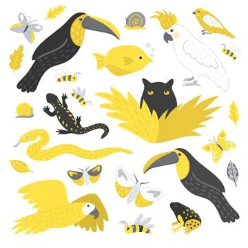 Fauna set yellow gray Stock Illustration