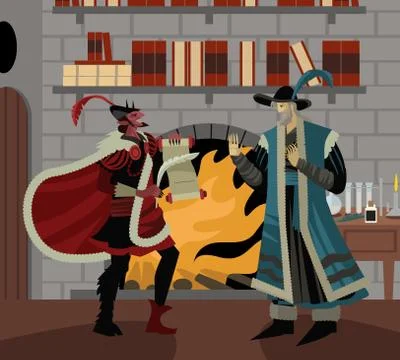 Faust and the devil pact scene Stock Illustration