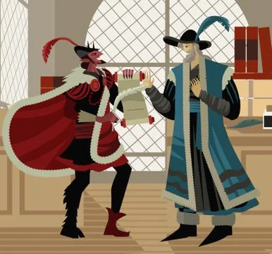 Faust and the devil pact scene Stock-Illustration