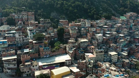 Favela Drone Footage Panning Aerial Shot of Rio De Janeiro Slums in Brazil Stock Footage