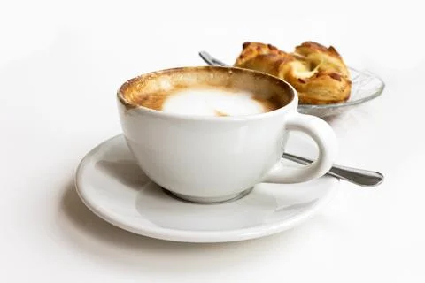 Favorite coffee with pie ham cheese on white background. Stock Photos