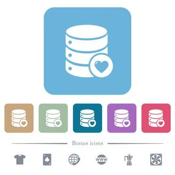 Favorite database flat icons on color rounded square backgrounds 스톡 일러스트