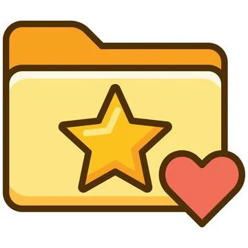 Favorite folder flat icon with yellow star and red heart. Stock Illustration