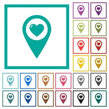 Favorite GPS map location flat color icons with quadrant frames Stockillustratie