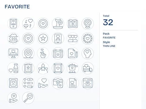 Favorite Vector Graphics Pack including 32 Thin Line High Resolution Pixel .. Illustrazione stock