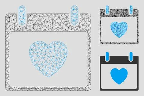 Favourite Heart Calendar Day Vector Mesh 2D Model and Triangle Mosaic Icon Stock Illustration