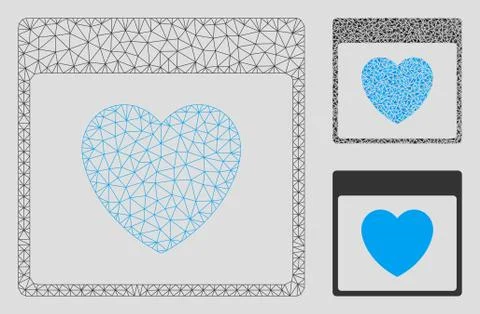 Favourite Heart Calendar Page Vector Mesh Network Model and Triangle Mosaic Icon Stock Illustration