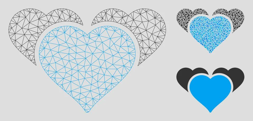 Favourite Hearts Vector Mesh 2D Model and Triangle Mosaic Icon Stockillustratie
