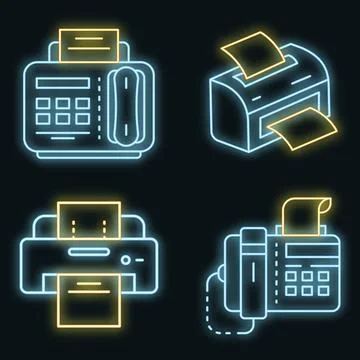 Fax icon set vector neon Illustrazione stock