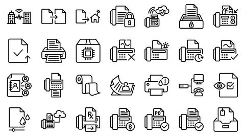 Fax Machine Document Line Icon Set Vector Illustration Illustrazione stock