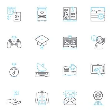 Fax machine linear icons set. Communication, Fax, Technology, Telecommunication 스톡 일러스트