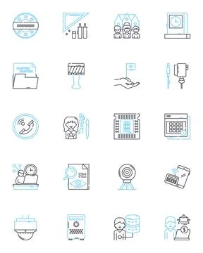 Fax machine linear icons set. Communication, Fax, Technology, Telecommunication 스톡 일러스트