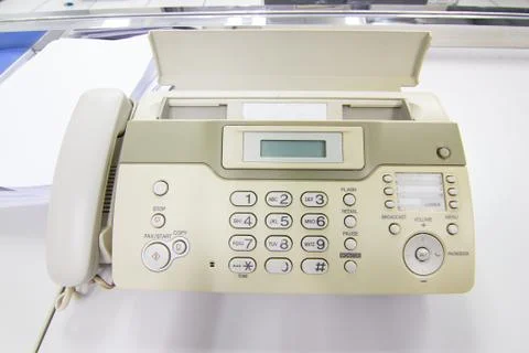 The fax machine for Sending documents in the office 스톡 사진