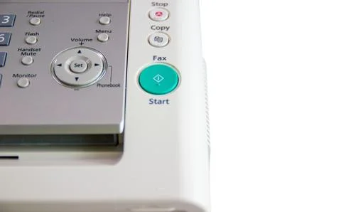 The fax machine for Sending documents in the office 库存照片