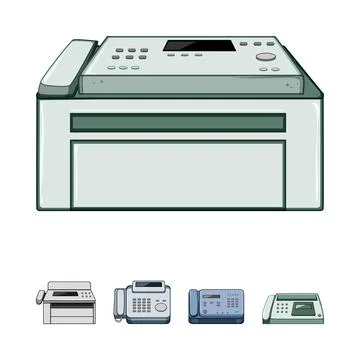 Fax machines transmitting documents, office technology Illustrazione stock