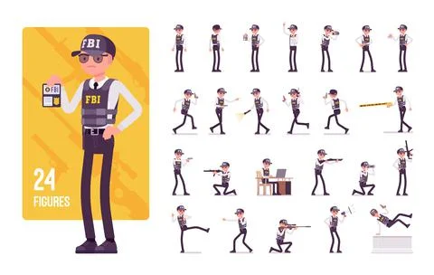 FBI agent character set Stock Illustration