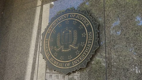 FBI seal zoom in, Headquarters of Federal Bureau of Investigation, stock footage Stock Footage