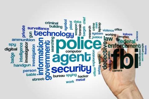 FBI word cloud concept on grey background Fotos de archivo